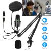 USB Condenser Microphone Set Professional Cardioid Studio Mic w/ Pop Filter Type-C Adapter Scissor Arm Stand for Computer Phone Streaming Gaming