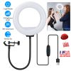 Clip On LED Ring Light USB Selfie Clamp Ring Light with 3 Color 10 Dimming Levels 360° Flexible Gooseneck for Live Stream Video Conference