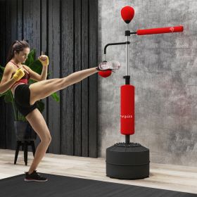 4-in-1 Boxing Punching Bag Stand with 2 Speedballs, 360Â° Relax Bar, & PU-Wrapped Bag & Adjustable Height, Red