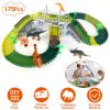 175Pcs Dinosaur Race Track Set Flexible DIY Track Play Set with 3 Dinosaurs 1 Race Car for Boys Girls Educational Assemble Toy Kit