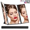 Tri-Fold Makeup Mirror Cosmetic Vanity Mirror 8 LED Lights w/90°Adjustable Stand