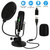 USB Condenser Microphone Set Professional Cardioid Studio Mic w/ Pop Filter Type-C Adapter for Computer Phone Recording Streaming Gaming