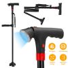 Folding Walking Cane with LED Light Red Flashing Light SOS Warning Tone 5 Adjustable Height Pivoting Quad Base Collapsible Portable Lightweight Walkin