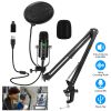 USB Condenser Microphone Set Professional Cardioid Studio Mic w/ Pop Filter Type-C Adapter Scissor Arm Stand for Computer Phone Streaming Gaming