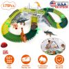 175Pcs Dinosaur Race Track Set Flexible DIY Track Play Set with 3 Dinosaurs 1 Race Car for Boys Girls Educational Assemble Toy Kit