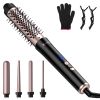 5 in 1 Curling Wand Hair Curling Iron Brush Hair Thermal Brush Curler with 4 Heating Levels 360° Rotatable Cable 5 Interchangeable Barrels 2 Clips Lea