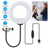 Clip On LED Ring Light USB Selfie Clamp Ring Light with 3 Color 10 Dimming Levels 360° Flexible Gooseneck for Live Stream Video Conference