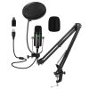 USB Condenser Microphone Set Professional Cardioid Studio Mic w/ Pop Filter Type-C Adapter Scissor Arm Stand for Computer Phone Streaming Gaming