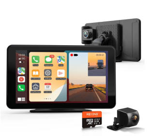 REXING 7" Wireless CarPlay/Android Auto Receiver, 4K Dash Cam, 1080p Rear, GPS, Bluetooth, 32GB Card