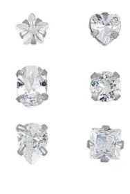 Body Jewelry- Adult Women's 22G Stainless Steel Multi Shape Crystal Nose Rings, 6 Pack