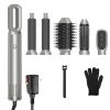 6 In 1 Hot Air Styler Volumizer Straightener Curler Dryer Automatic Wrap Styler Hair Dryer Brush Set with 3 Temp Settings ALCI Plug Glove Cable Zip Ti