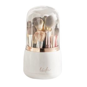 360° Rotating Makeup Brush Holder with Lid Makeup Organizer for Vanity Dustproof Makeup Brush Container with 7 Compartments (Option: White)
