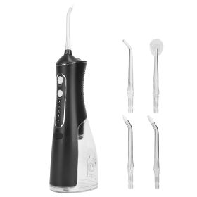 Portable Water Dental Flosser Cordless Rechargeable Dental Oral Irrigator IPX7 Waterproof Teeth Cleaner with 4 Modes 4 Nozzles 10.15oz Detachable Wate (Option: Black)