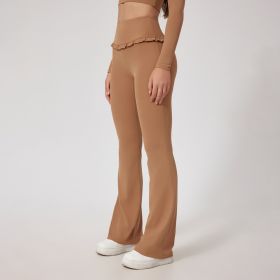 High Waist Hip Lift Lace Nude Feel Yoga Pants Running Fitness (Option: Desert Brown-S)