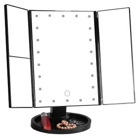 Makeup Mirror with Lights 22 LEDs Vanity with 3X/2X Magnification Touch Screen 180° Adjustable Rotation Portable Trifold Mirror (Option: Black)