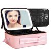 Travel Makeup Bag with LED Mirror Makeup Case Organizer with 3 Light Colors Adjustable Dividers Brush Holder Magnifying Mirror Shoulder Strap Luggage