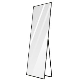 Full Length Mirror 67x25.6in Aluminum Alloy Wall Mirror Free Standing Floor Mirror Hanging Leaning Against Wall for Dressing Bedroom Living Room (Option: 65_170CM_Black)