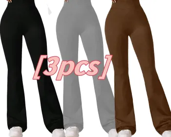 3pcs High-Waisted Flare Sharkskin Leggings Slim Fit, Lightweight & Sculpting Yoga Pants (Option: Multicolored-S)