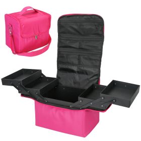 4 Layer Foldable Tray Makeup Cosmetic Train Case Portable Multilayer Makeup Organizer Suitcase Carrier Handbag Toiletry Box Bag With Adjustable Should (Option: Pink)
