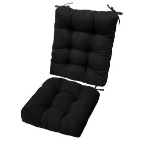 2Pcs Waterproof Rocking Chair Cushion Upper And Lower Back And Seat Sets with Non-Slip Ties Oxford Cloth Surface Polyester Filling Comfortable for Ind (Option: Black_Pro)