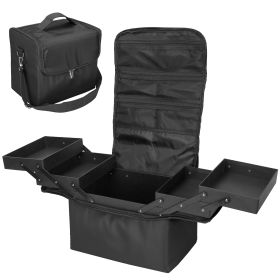 4 Layer Foldable Tray Makeup Cosmetic Train Case Portable Multilayer Makeup Organizer Suitcase Carrier Handbag Toiletry Box Bag With Adjustable Should (Option: Black)