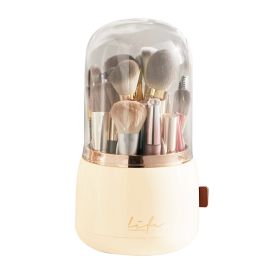 360° Rotating Makeup Brush Holder with Lid Makeup Organizer for Vanity Dustproof Makeup Brush Container with 7 Compartments (Option: Yellow)