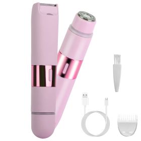 2 In 1 Bikini Trimmer for Women Dual Head Cordless Body Shaver IPX5 Waterproof Rechargeable Pubic Hair Razor Wet And Dry Use for Bikini Underarm Leg A (Option: Pink)