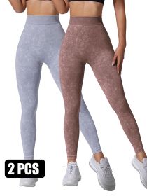 2PACK Sand-washed Seamless Yoga Pants (Option: COFLGY-L)