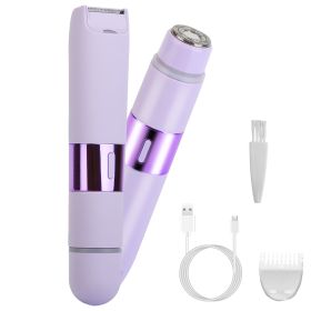 2 In 1 Bikini Trimmer for Women Dual Head Cordless Body Shaver IPX5 Waterproof Rechargeable Pubic Hair Razor Wet And Dry Use for Bikini Underarm Leg A (Option: Purple)
