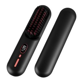 Cordless Negative Ion Hair Straightener Brush Rechargeable Mini Styling Comb with 12 Heating Levels Anti-scald 30S Preheating 30Mins Auto Sleep LCD Di (Option: Black)