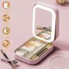 Portable Travel Makeup Bag With LED Mirror Rechargeable Beauty Mirror With 3 Color Light Dimmable Brightness Waterproof Cosmetic Bag With 4 Compartmen